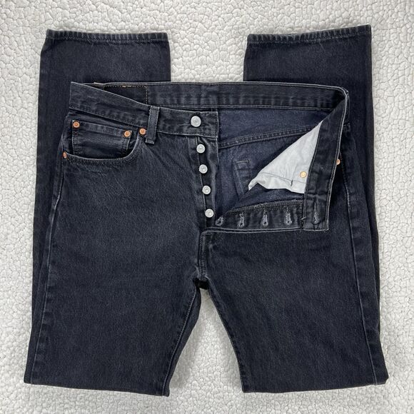 Levi’s 501 Denim Jeans Men’s Actual Size 32x34 Black Original Fit Button Fly - Picture 1 of 10